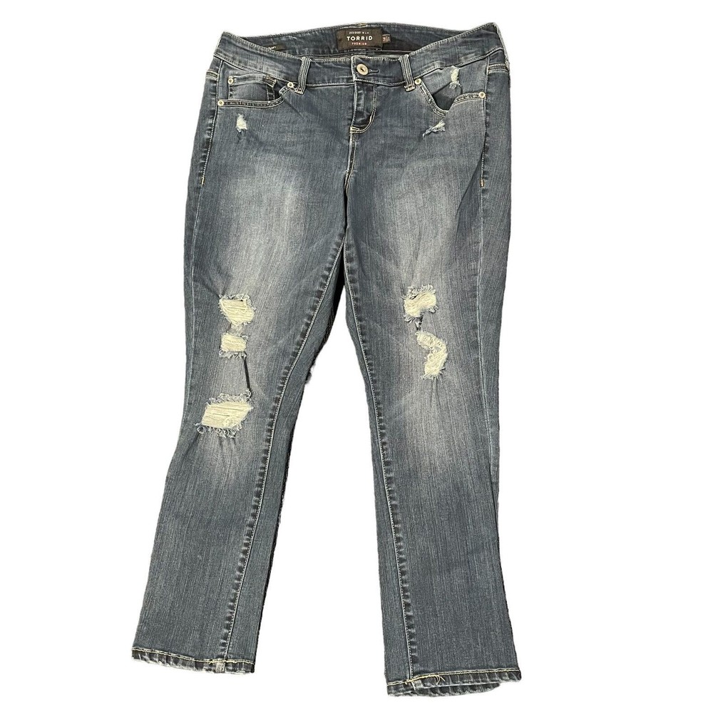 Torrid Premium Womens Size 14 Skinny Distressed Jeans Blue Denim Stretch Casual